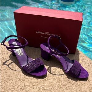 Salvatore Ferragamo Purple Mora Suede Sandals
